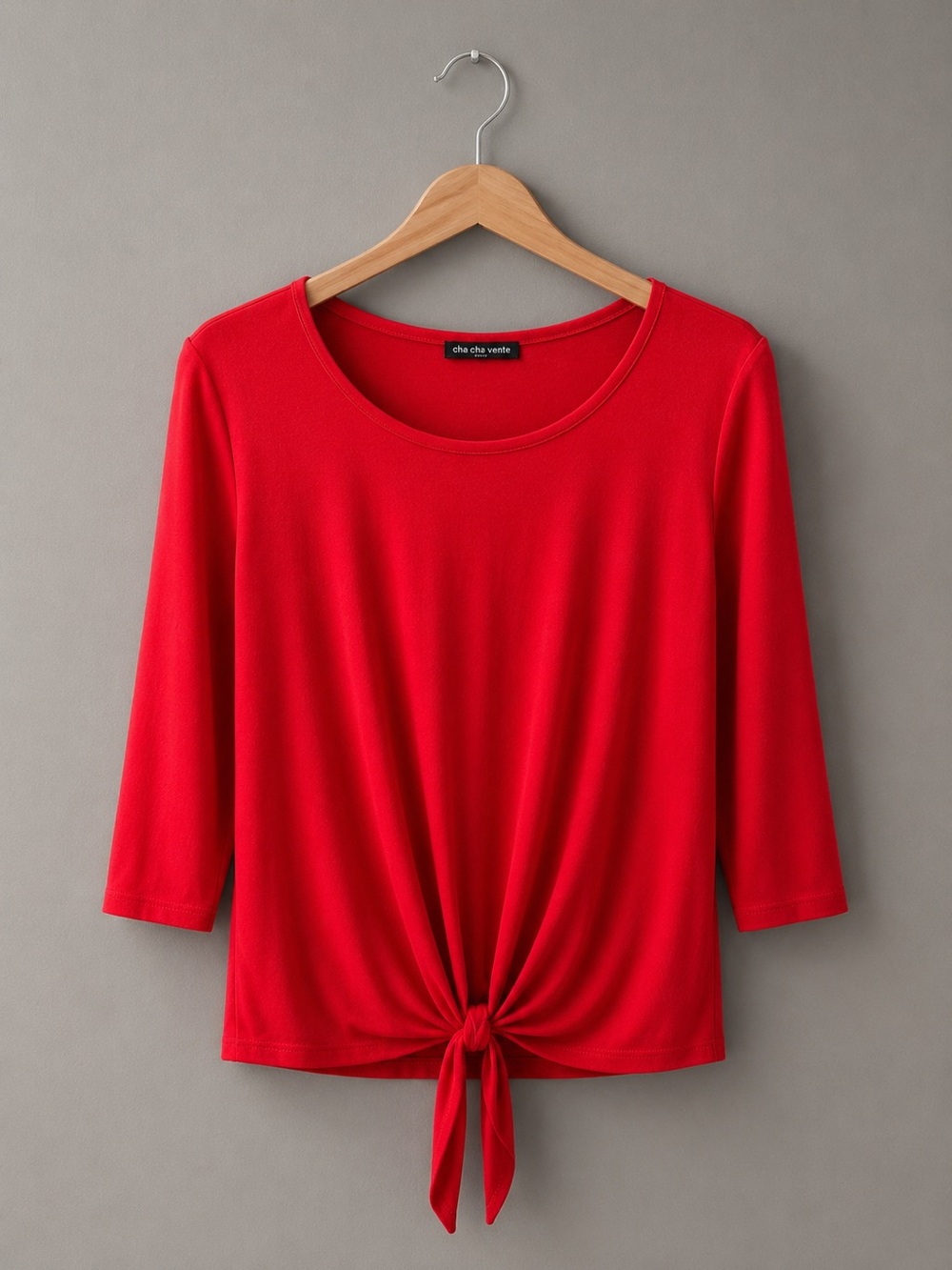 cha cha vente Red Tie-Knot Scoop Neck Long Sleeve Top